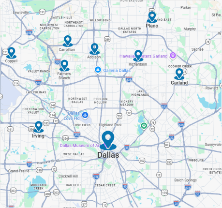 GoMow lawn care service area map in Dallas, TX
