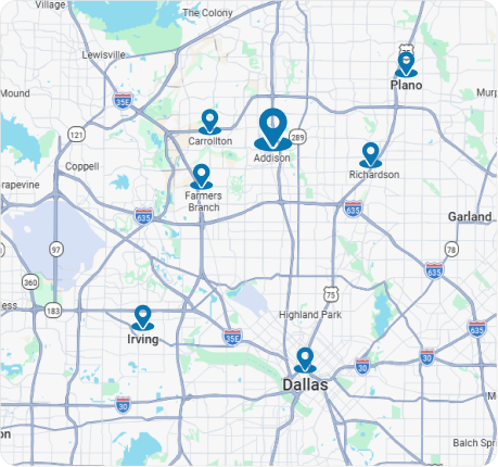 Gomow Lawn Care Service Area Map in Addison, TX
