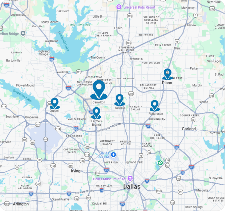 Gomow Lawn Care Service Area Map in Carrollton, TX