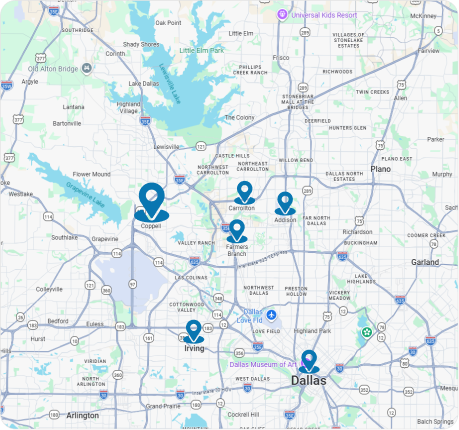 Gomow Lawn Care Service Area Map in Coppell, TX