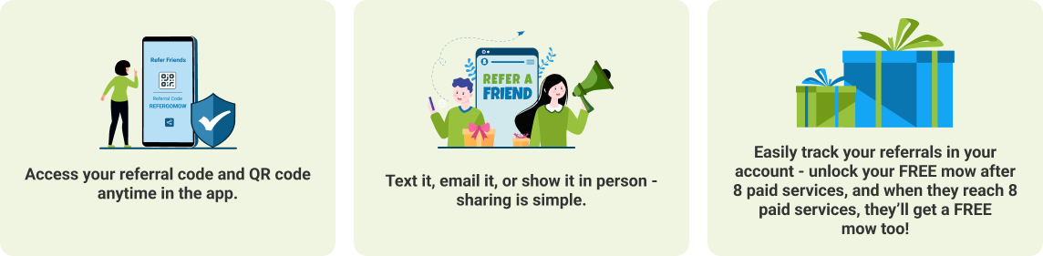 GoMow referral program steps free lawn care Texas