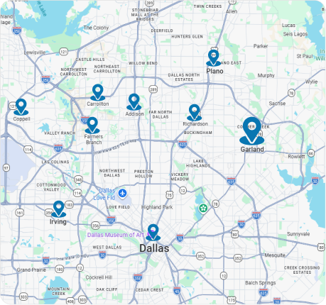 Gomow Lawn Care Service Area Map in Garland, TX