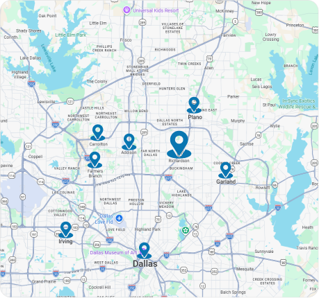 Gomow Lawn Care Service Area Map in Richardson, TX